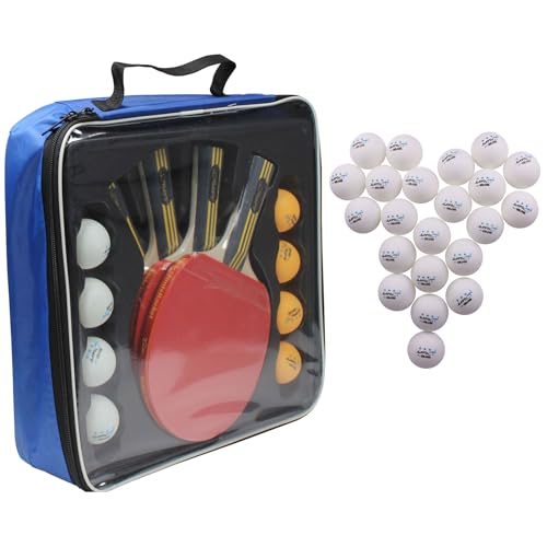 MAPOL 4 Ping Pong Paddles Set Bundle with 22 White Table Tennis Balls