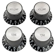 Musiclily Pro Left Handed Imperial Inch Size Guitar Top Hat Bell 2 Volume 2 Tone Reflector Knobs Set Compatible with USA Made Les Paul Style, Black with Silver Top
