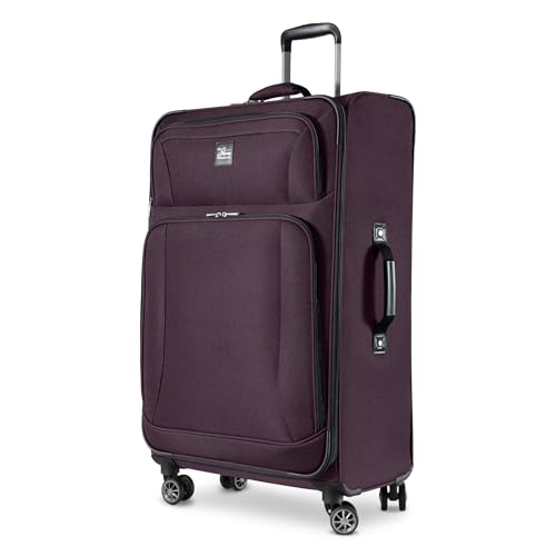 Skyway Epic Softside Large Checked Luggage - Lightweight Suitcase with Wheels | TSA Approved Travel Bag | Spinner Suitcase | Large Luggage Set with Telescoping Handle, 28 inch, Plum