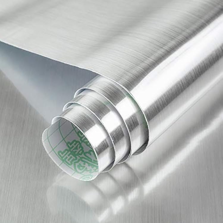 BAYYA Silver Contact PaperThicken Stainless Steel Metallic Look Kitchen Backsplash Wallpaper Peel Stick Oil Proof Waterproof Sticker for Dishwasher Fridge Self Adhsesive Removable Wall Sticks
