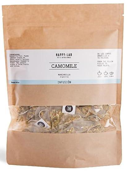 Happy-Lab CAMOMILE BIO - Chamomile whole flower herbal tea without caffeine - Digestive and diuretic herbal tea - Kraft ecopack with 25 biodegradable pyramid teabags