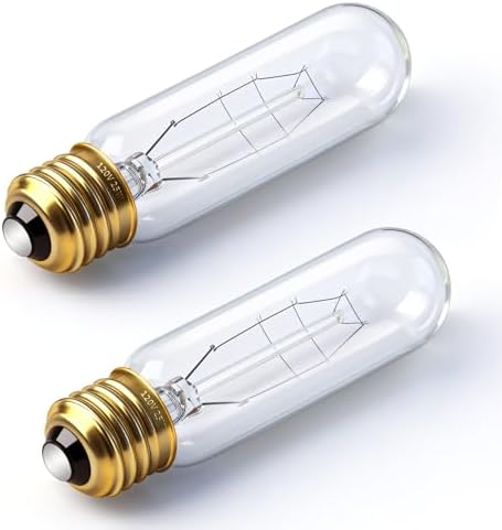 T10 Tubular Light Bulbs 25 Watt Incandescent Light Bulb,T10 Bulb,120V 25W 2200K Tube Light Bulbs E26 Medium Base Dimmable for Vintage Style Showcase,Curio Cabinet,Chandeliers Pack of 2