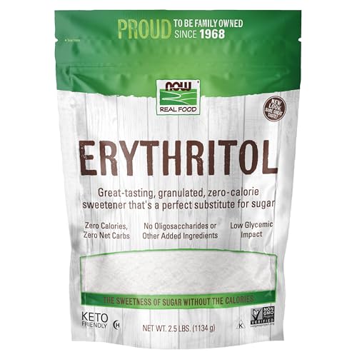 NOW Foods, Erythritol, Great-Tasting Sugar Replacement, Zero Calories, Low Glycemic Impact, Kosher, 2.5-Pound Packaging May Vary