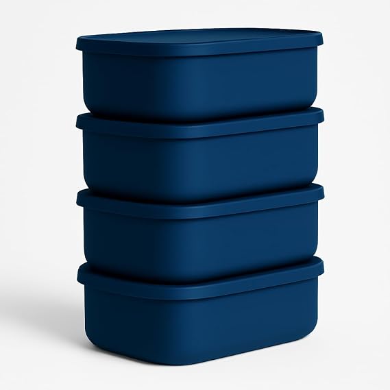 Silicone Bento Box Set of 4 | Leakproof 3-Compartment Lunch Boxes | BPA-Free Non-Toxic Meal Prep Containers | Microwave Oven Freezer Dishwasher Safe | Kids & Adults- midnight blue