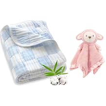 Muslin Baby Blankets for Boys Girls, 70% Cotton and 30% Rayon for Infant Toddler+Lamb Security Blanket for Babies