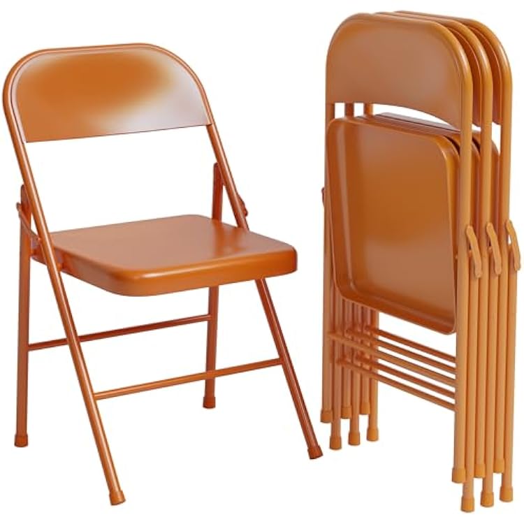 Folding Chairs Set of 4, Portable & Stackable Commercial Seat with Metal Frame, Heavy Duty Foldable Chairs for Office Wedding Party, 350 Pound Capacity, Orange