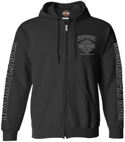 Harley-Davidson Mens Road Pilot Cotton-Blend Zip-Up Hooded Sweatshirt, Black