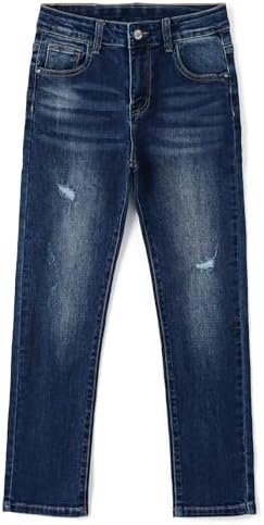 KIDSCOOL SPACE Boys Slim Fit Jeans,Kids Elastic Band Inside Ripped Stretch Denim Pants