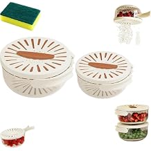 2-in-1 Draining and Preservation Basket: Simplify Washing & Storing, Fruit Washing Bowl with Strainer, Fruit and Vegetable Wash, Multifunctional Fruit & Veggie Cleaner with Lid (Brown, Small+Large)
