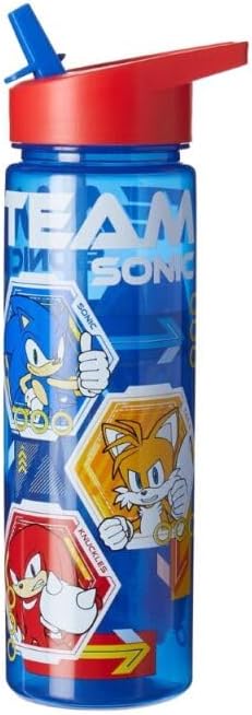HOX Sonic The Hedgehog Water Bottle 750ml Drinks Bottle Eco Friendly Bpa-Free Plastic Water-Bottle with Removable Straw, Spill & Leak Proof - Ideal Kids School Bottle, Blue