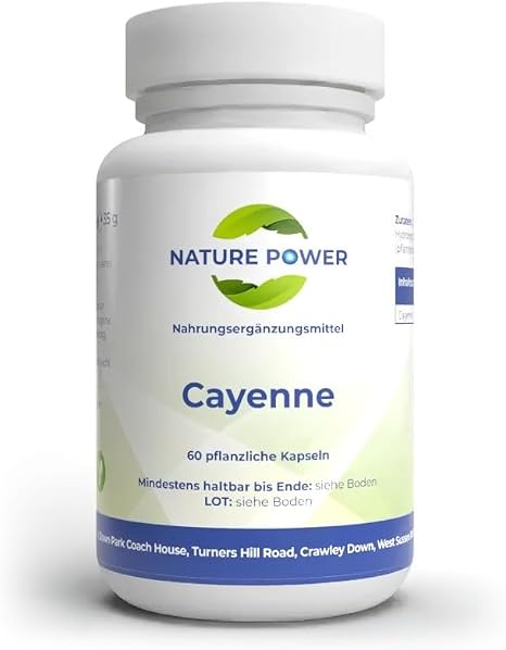 NATURE POWER Cayenne High Dose 500 mg per Capsule without Additives 100% Natural 60 Vegetable Capsules Vegan & GMO Free