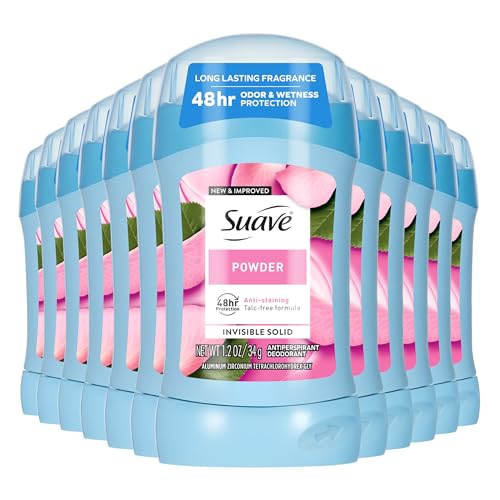 Suave Antiperspirant Deodorant For Women, Invisible, Underarm Deodorant, 48hr Odor & Wetness Protection, Long Lasting Powder, Sensitive Skin Deodorant Solid Stick, 1.2 oz 12 Bulk Pack