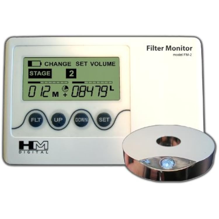 HM Digital FM-2 Filter Monitor with 5-State Volumizer and Timer, Flow Sensor and Filter Indicator Disc, - 1% Accuracy