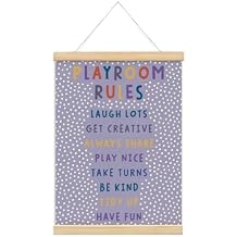 Playroom Kids Tollder Room Wall Decor, Play Room Rules Wall Decor for Kids Play Game Room Bedroom Nursery Home School Playroom Essentials, Canvas Hanging Banner Wood Poster Frameds(purple)