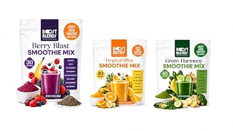 Boost Blends Smoothie Mix Bundle Berry Blast 30 Servings + Tropical Bliss 10 Servings + Green Harmony 10 Servings, Freeze-Dried Fruit & Veggie Smoothie Powder, Just Add Water or Milk