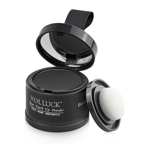 VOLLUCK Root Touch up Powder, Instant Hairline Powder for Thinning Areas and Gray Hair Coverage, Natural and Non-greasy Root Cover up for Women and Men Black, 0.14 Ounce