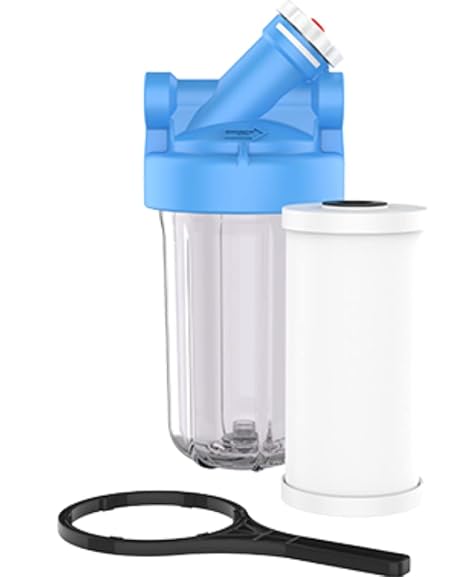 Pentair OMNIFilter BF36C Whole House Water Filtration System, 10" Heavy Duty Big Blue Clear Housing, Valve-in-Head 1" NPT, NSF Certified to Reduce Chlorine Taste and Odor, Includes TO8 Cartridge
