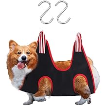 Dog Grooming Hammock Harness, Pet Hammock for Grooming with 2 S Hooks, Dog Sling Harness for Cats&Dogs Teeth Cleaning, Shower, Nail Clipping Small&Medium Breed (Black M)