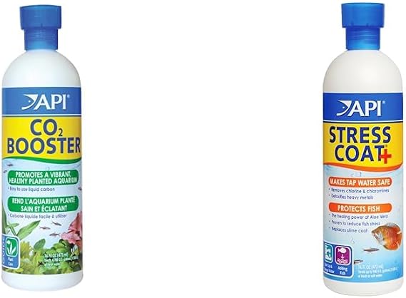 API Co2 Booster Freshwater Aquarium Plant Treatment and API Stress Coat Aquarium Water Conditioner 16 oz Bottles Aquarium Bundle
