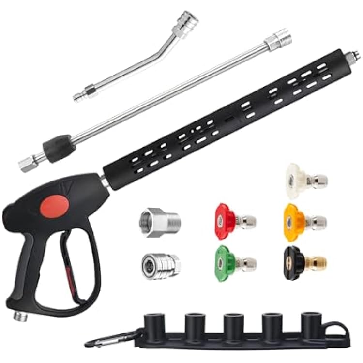 M MINGLE Replacement Pressure Washer Gun with Extension Wand, 30 Degree Curved Rod, M22 15mm or M22 14mm Fitting, 5 Nozzle Tips, 4000 PSI