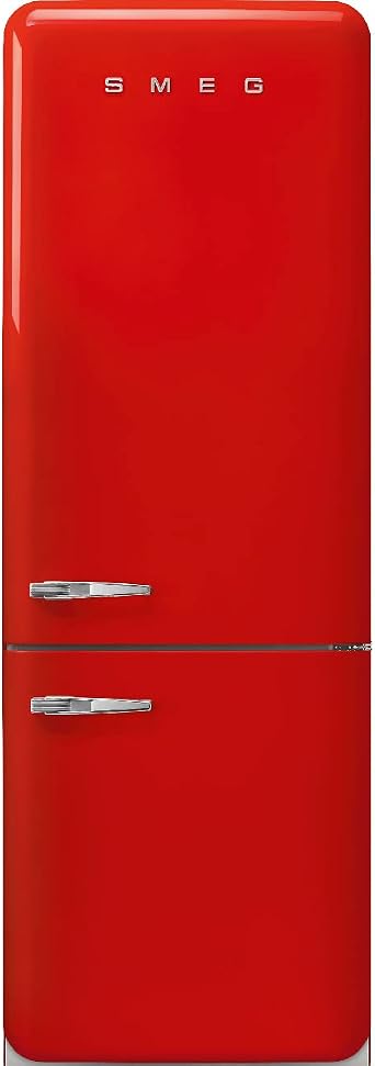 Smeg FAB38 Retro Style Refrigerator with Bottom Freezer Made in Italy Multiflow Cooling LED Lighting Glossy Finish 3 Adjustable Glass Shelves - Red