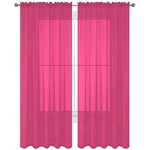 Decotex 2 Piece Solid Elegant Sheer Curtains Fully Stitched Panels Window Treatment Drape (54" X 45", Hot Pink)