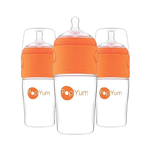 PopYum 5 oz Pink Anti-Colic Formula MakingMixingDispenser Baby Bottles, 2-Pack with #1 Slow Flow Nipples, 150 ml, BPA-Free, Natural Latch