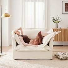 ZEIINPA Chenille Oversized Accent Chair, 49 W Big Comfy Modular Cloud Chair, Cozy Armchair for Living Room, Bedroom, Family Room, Reading Nook, Cover Removable, Cream