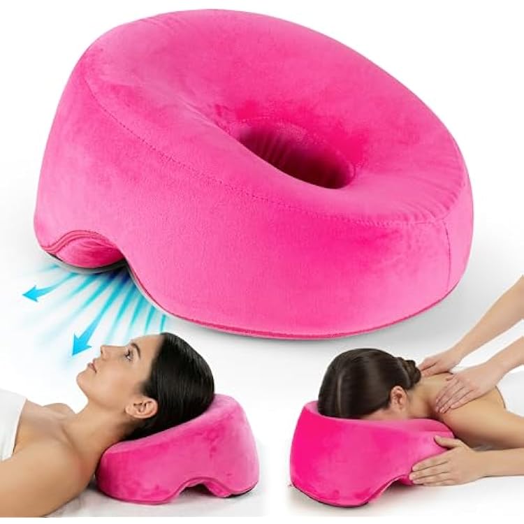 Face Down Pillow for Massage Bed BBL & Eye Surgery Recovery Headrest | Stomach Sleeping Face Pillow for Prone Sleep, Tanning & Spa | Adjustable Memory Foam Cradle with Removable Cover Pink