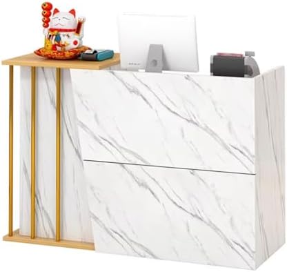 Front Desk Reception Counter Retail Counter Checkout Cashier Office Locker Table with Drawers Cable，Modern Reception Desk, Reception Table with Private Panels & Lockers, Retail Checkout Coun