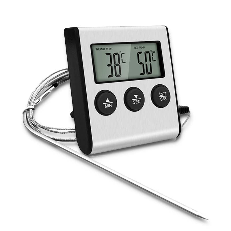 Meat Thermometers, Fast & Precise Read Food Thermometer with 102cm Wire Probe, Digital Meat Thermometer Food Probe for Kitchen, Outdoor Grilling and BBQ with Timer Alarm Black
