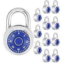 Combination Padlock 12 Pack, 50 mm (2") Blue Dial Fixed Dial with Different Combinations,for Gym & Locker,School,Toolbox,and More