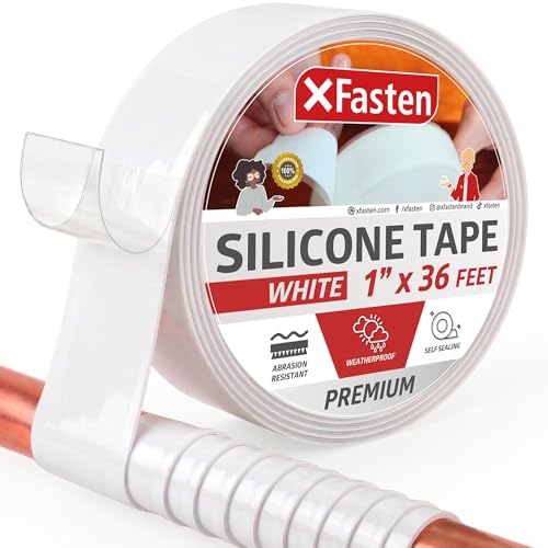 XFasten Self Fusing Silicone Tape Waterproof White 1 x 36 Feet, Self Amalgamating Tape, Silicone Rubber for Plumbing, Sealing Pipes, Hose Repair, Outdoor Coax and Electrical Cables Weatherproof