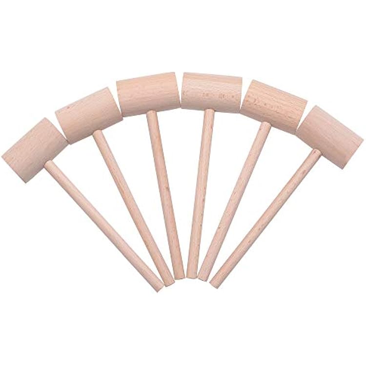 6 Pcs Wooden Crab Lobster Mallets Seafood Hammers, Solid Natural Beechwood