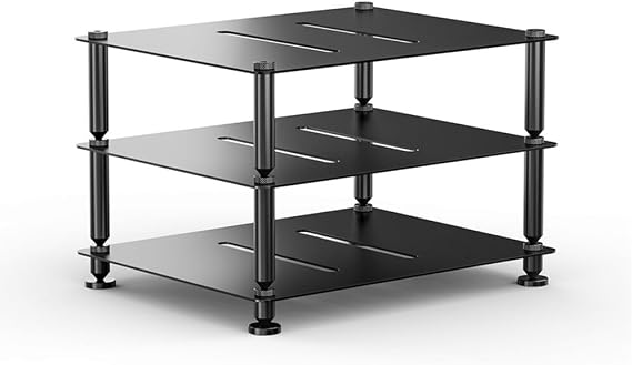 Aluminum Audio Rack Stand 3 Tier Desktop HiFi Shelf For Amplifier, Ventilated Modular Storage Rack, Small Audio-Video Media Cabinet(Black)