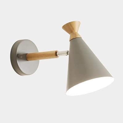 Corridor Wall Light, Modern Macaron Metal Wall Sconce with Oak Decoration, E27 Lighting Fixture, 90 Adjustable Wall Lamp, Nordic Simple Wall Lights for Bedroom, Living Room