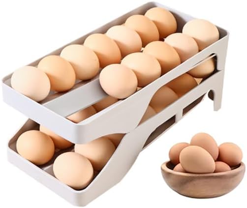 Egg DispenserAutomatic Rolling Egg Tray Organizer, Space Saving Refrigerator Egg Roller, 28 Eggs Storage Rack, Egg Distributor for Refrigerator, Kitchen, Cabinets, and Dining Table (grey)