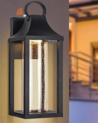 Dusk to Dawn Outdoor Led Wall Light Fixture, 15 Large Exterior Wall Lantern with Clear Seed Glass, Modern Wall Mounted Sconce Waterproof, Outside Porch Lamp for House Patio Garage 13W 3000K