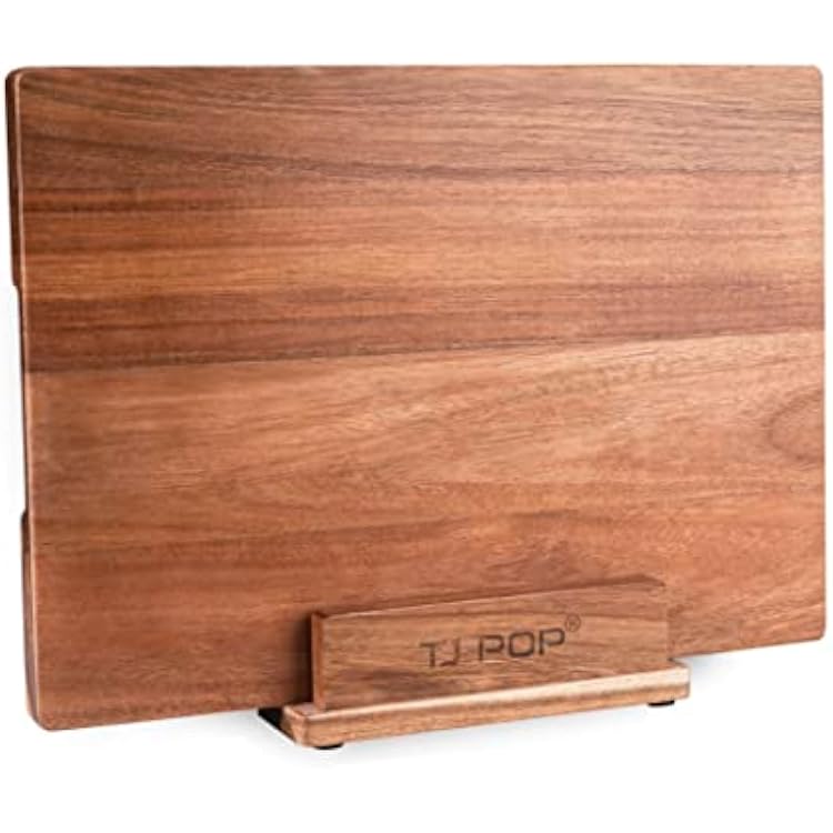 TJ POP Acacia Wood Cutting Board for Kitchen, Premium Wooden Chopping Board with Stand Organizer and Built-in Handle, 15.8 x 11.9 x 1 Inches Butcher Block Large Cheese Serving Board
