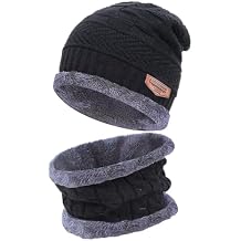 2PCS Winter Beanie Hat Scarf Set for Men and Women,Stylish Thermal Knit Skull Cap,Warmer Beanies Hats Neck Scarfs Set for Skiing Hiking Driving