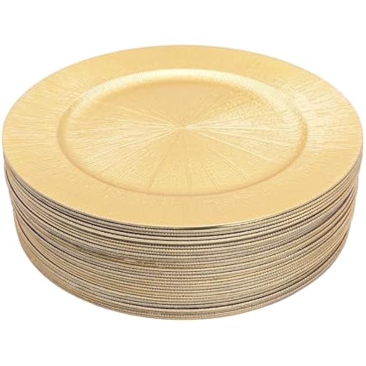 50Pcs Gold Charger Plates Restaurant Hotel Party Reusable Serving Round Plates