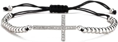 cmoonry Handmade Braided Black Rope CZ Cross Charm Bracelet GoldSilver Color Copper Beads Bracelets Adjustable