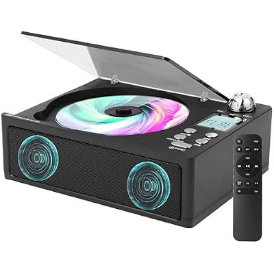 CD Player Portable, Desktop CD Players for Home with Cable and Adapter, Dual Speakers, Support OptUSBTF CardAUXFM with Remote Control, LCD Display, 3.5mm Headphone Jack, Black