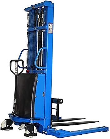 Semi-Electric Straddle Stacker Powered High Lift Pallet Stacker Forklift Truck with Adjustable Fork, 3300 lbs Capacity, 118" MAX Lifting Height, 42" Length X 8.3"-32.7" Adjustable Width Fork