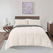 Royal Hotel Bedding Soft and Plush Down Alternative Comforter - Reversible with 2 Colors Duvet Insert Comforter - Hypoallergenic Hotel Plush Down-Alternative Oversized Queen, Ivory Cream and Charcoal