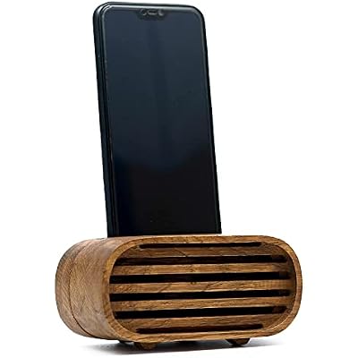 Wooden Phone Speaker Passive Amplifier Made from Brown Oak Wood Organic Phone Stand Compatible with iPhone and other Smartphones