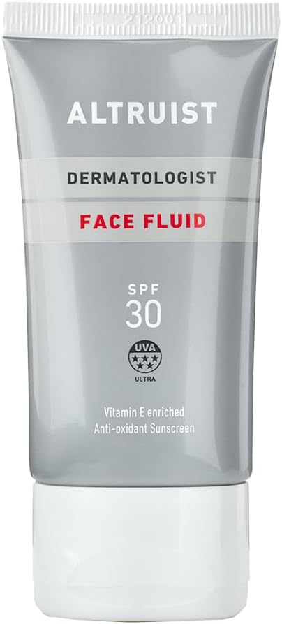Altruist Dermatologist Sunscreen Fluid SPF30 – Superior 5star UVA protection by Dr Andrew Birnie premium antioxidant face protection, White, Unscented, 50 millilitre