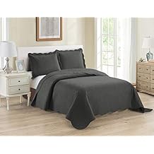 Home Collection 3pc King/Cal King Over Size Luxury Embossed Bedspread Set Light Weight Solid Charcoal New