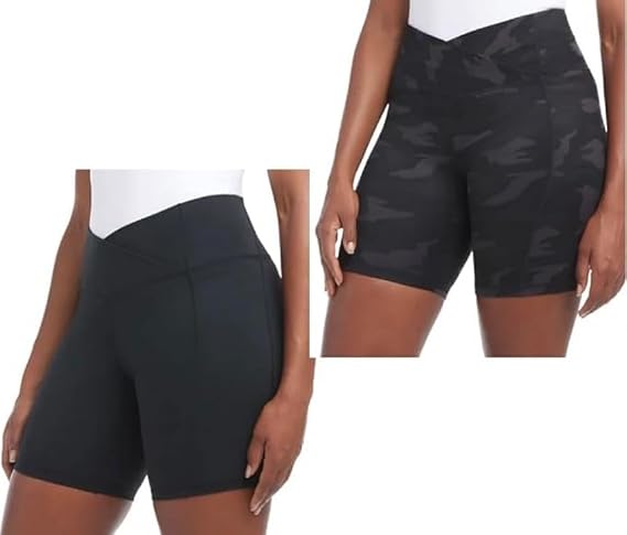Danskin Women's 2 Pack Cross Waist Bike Shorts