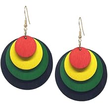 KaFu Wooden Earrings for Women Juneteenth African Ethnic Natural Wood Geometric Round Dangle Earrings Retro Bohemian Multilayer Colorful Wooden Earrings Jewelry